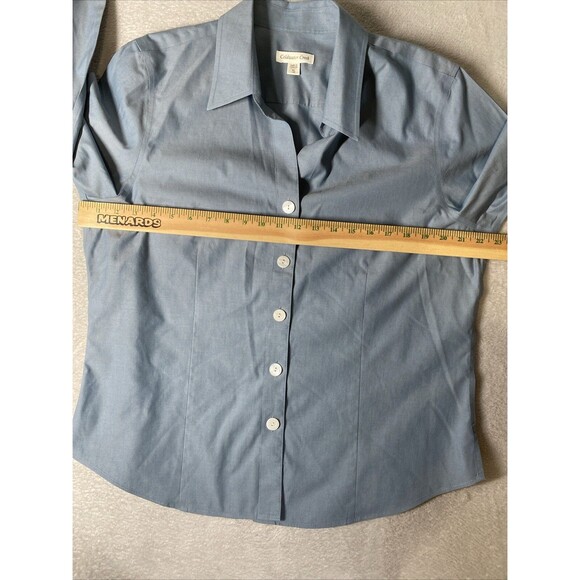 Coldwater Creek Wrinkle Free Big Button Shirt XL 18 Blue Collared Long Sleeve - Picture 5 of 9